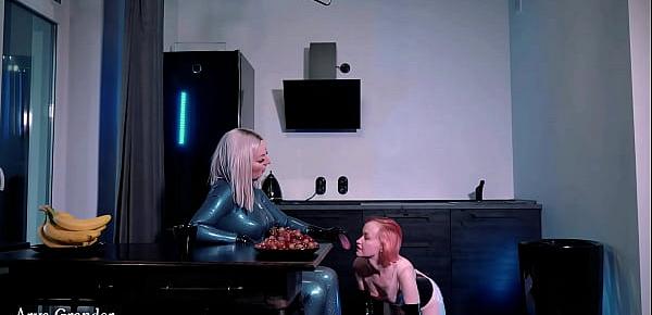  latex lesbian pussy play and petting at home in rubber
